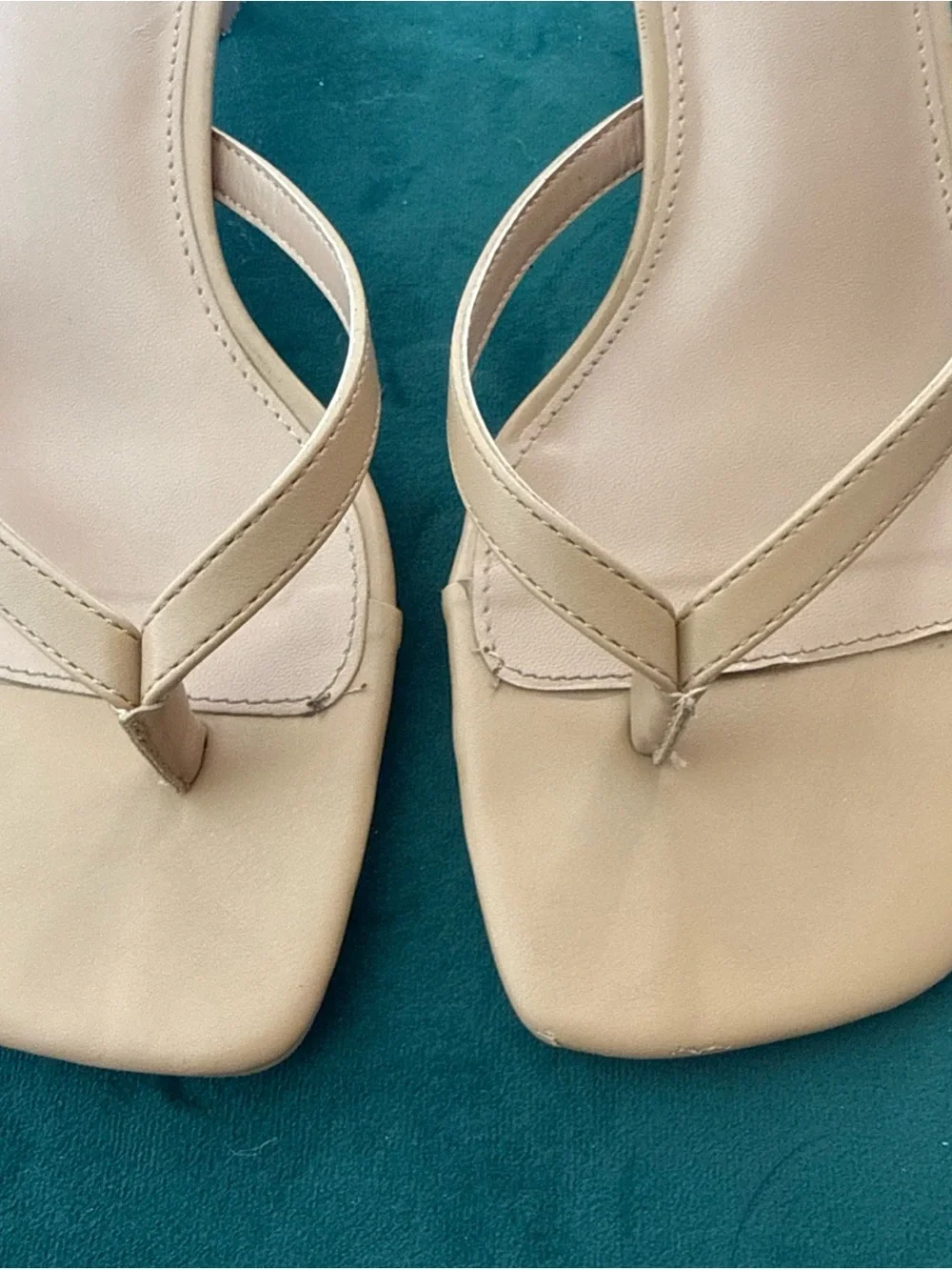 Beige Square-Toe Kitten Heel Thong Sandals Cushionaire Miami